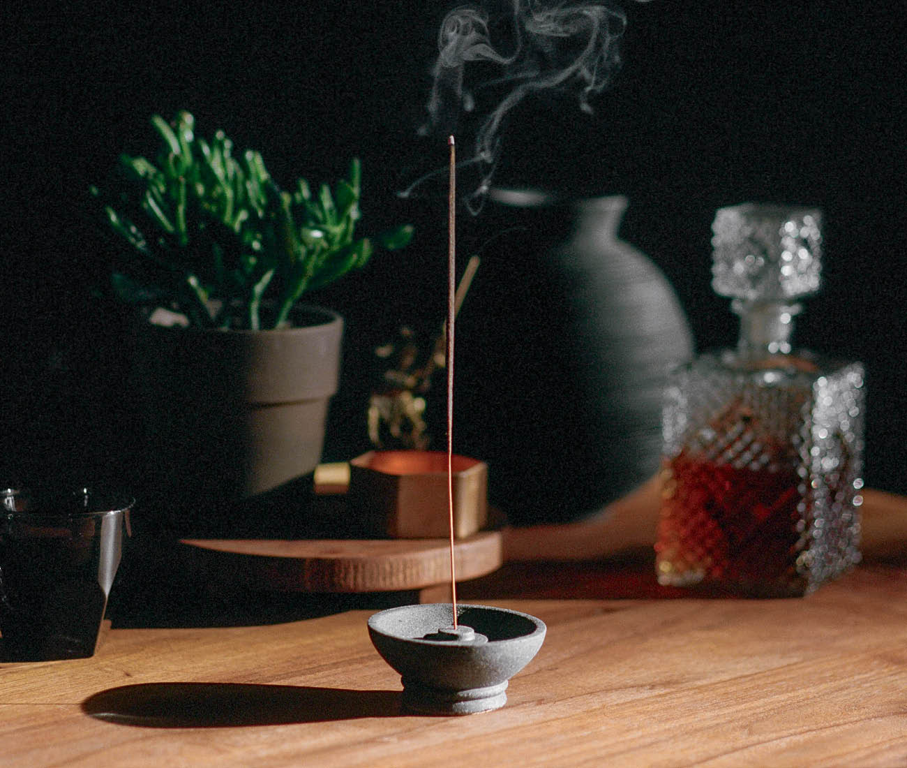 Incense burning on counter